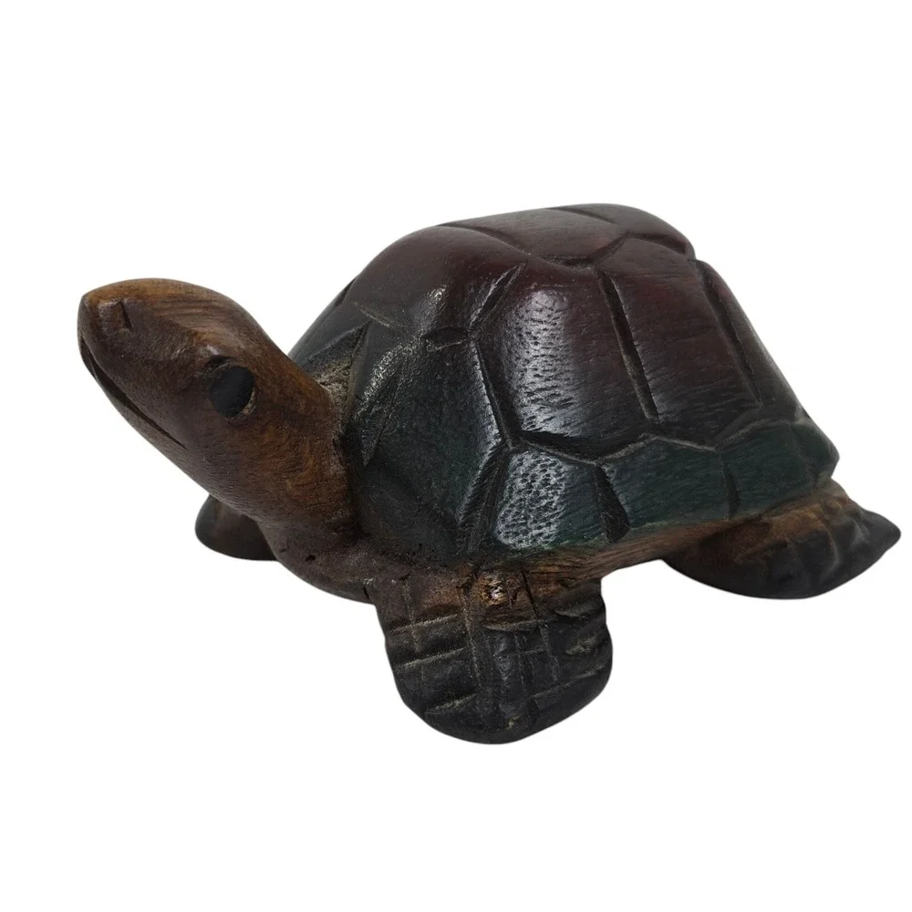 Hand Carved Wood Sea Turtle Folk Art Shelf Sitter 5x3x2.5